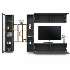 Parete Attrezzata Soggiorno 350 cm Vetrine Libreria Porta TV Antracite 2