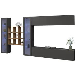 Parete Attrezzata Soggiorno 350 cm Vetrine Libreria Porta TV Antracite