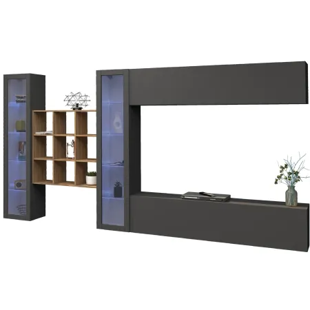 Parete Attrezzata Soggiorno 350 cm Vetrine Libreria Porta TV Antracite