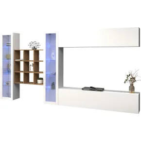 Parete Attrezzata Soggiorno 350 cm Vetrine Libreria Porta TV Bianco