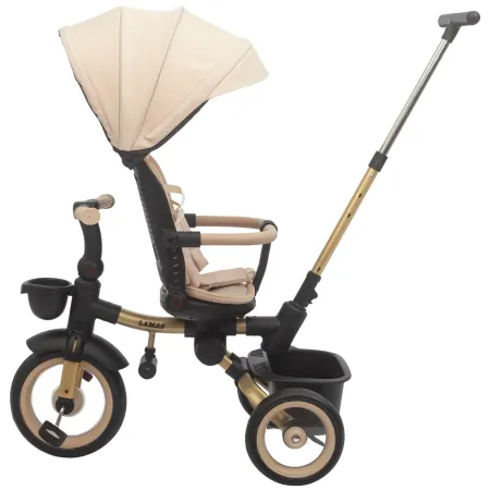 Triciclo Passeggino Evolutivo Bambini Beige 7 Modalità Sedile Girevole
