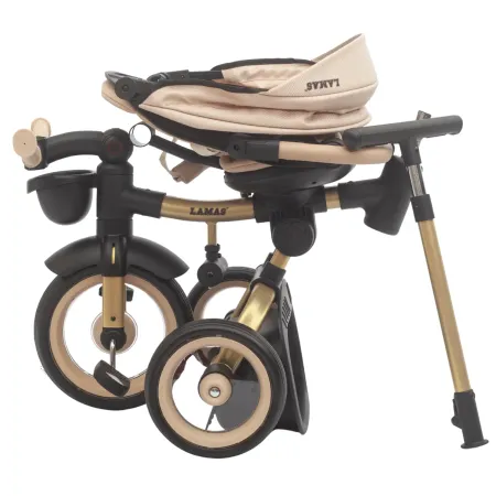 Triciclo Passeggino Evolutivo Bambini Beige 7 Modalità Sedile Girevole