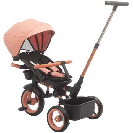 Triciclo Passeggino Evolutivo Bambini Rosa 7 Modalità Sedile Girevole
