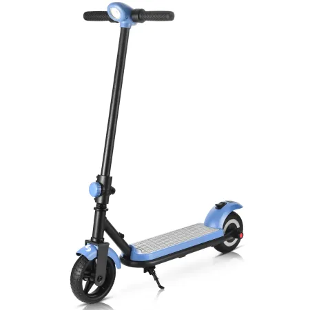 Monopattino Elettrico 24V per Bambini Blu Pieghevole 3 Velocità LED
