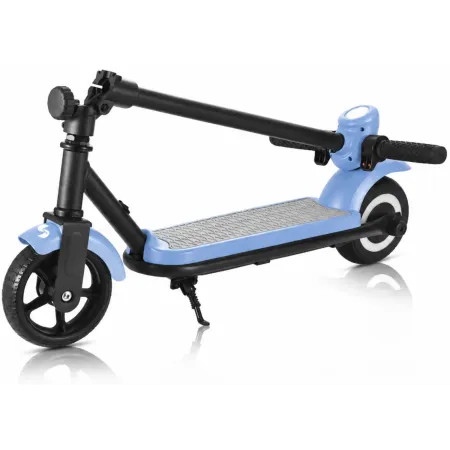 Monopattino Elettrico 24V per Bambini Blu Pieghevole 3 Velocità LED