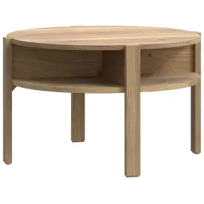 Tavolino da Salotto Rotondo Rovere Medio con Ripiano da Caffè 2