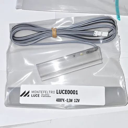 2 Spot Luce LED Bianco per Ripiano in Legno 12V con Trasformatore