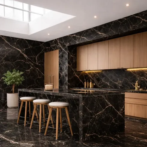 Set 6 Pannelli Effetto Marmo Nero in PVC UV Impermeabile da Parete