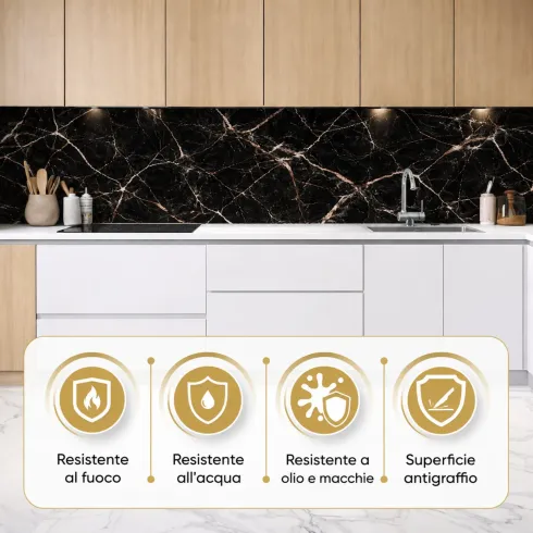 Set 6 Pannelli Effetto Marmo Nero in PVC UV Impermeabile da Parete