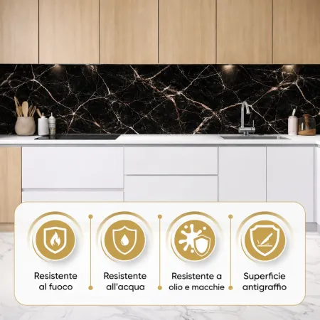 Set 6 Pannelli Effetto Marmo Nero in PVC UV Impermeabile da Parete