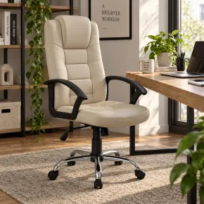 Sedia Ufficio con Ruote Beige Imbottita Braccioli Scrivania Poltrona Ergonomica | BricoShop24 2