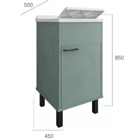 Mobile Lavatoio 45x50x85 cm in PVC Verde Vasca in PP Interno Esterno