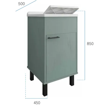 Mobile Lavatoio 45x50x85 cm in PVC Verde Vasca in PP Interno Esterno