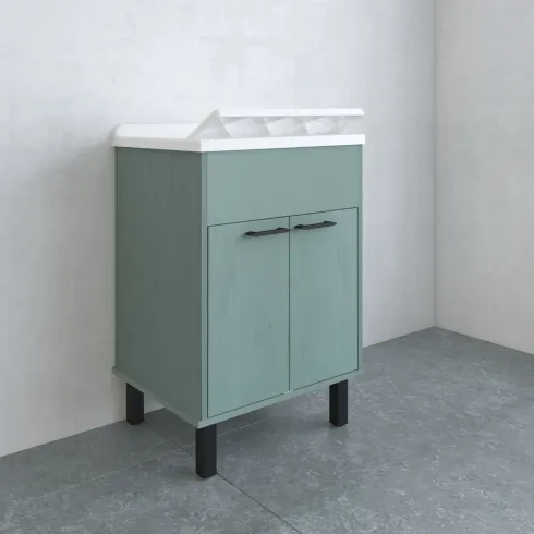 Mobile Lavatoio 60x50x85 cm in PVC Verde Vasca in PP Doppia Anta