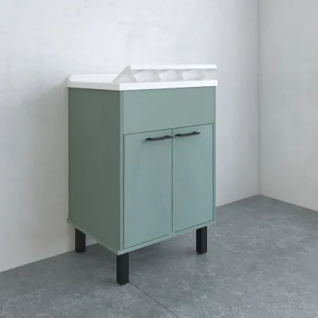 Mobile Lavatoio 60x50x85 cm in PVC Verde Vasca in PP Doppia Anta