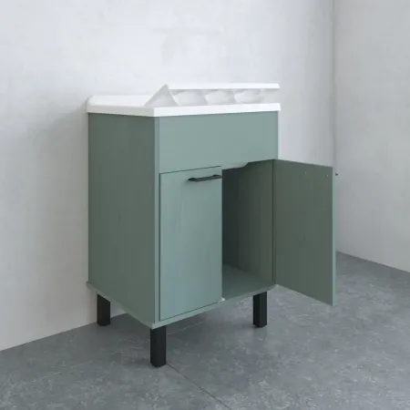 Mobile Lavatoio 60x50x85 cm in PVC Verde Vasca in PP Doppia Anta