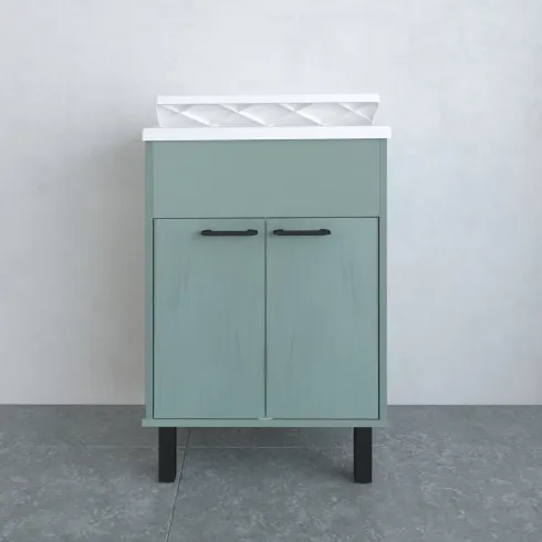Mobile Lavatoio 60x50x85 cm in PVC Verde Vasca in PP Doppia Anta