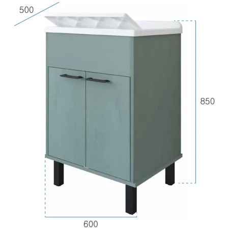 Mobile Lavatoio 60x50x85 cm in PVC Verde Vasca in PP Doppia Anta