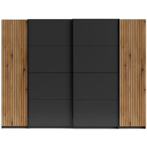 Armadio 4 Ante Camera da Letto Antracite Rovere con 10 Ripiani