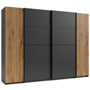 Armadio 4 Ante Camera da Letto Antracite Rovere con 10 Ripiani