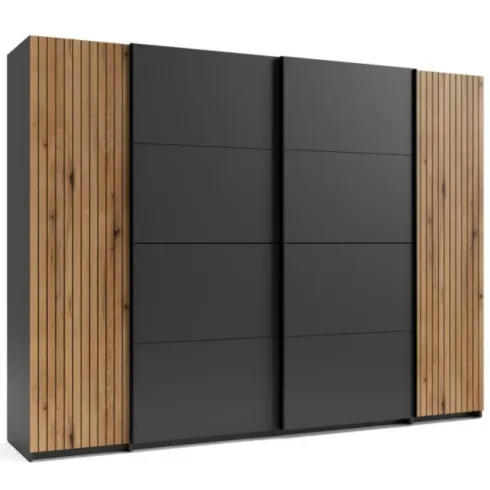 Armadio 4 Ante Camera da Letto Antracite Rovere con 10 Ripiani