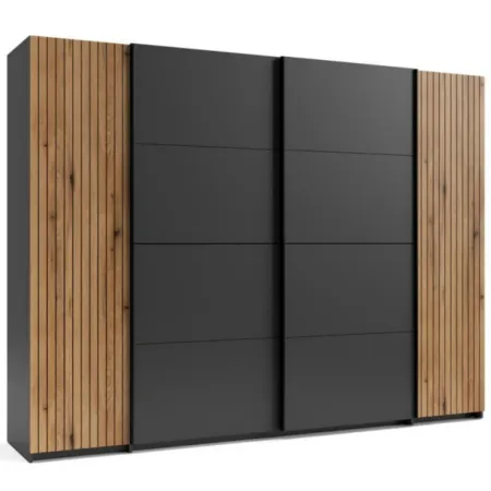 Armadio 4 Ante Camera da Letto Antracite Rovere con 10 Ripiani