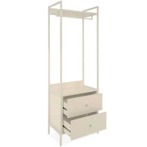 Appendiabiti da Ingresso con 2 Cassetti Asta in Metallo Beige da Terra