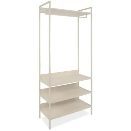 Appendiabiti da Terra con 3 Ripiani Asta in Metallo Beige da Ingresso