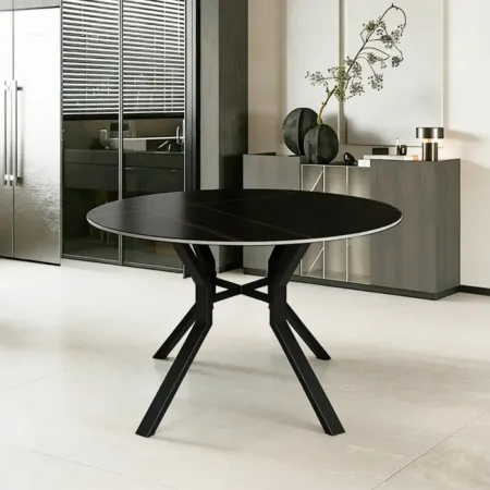 Tavolo da Pranzo Rotondo 120x120 cm Ceramica Nero Venature Oro