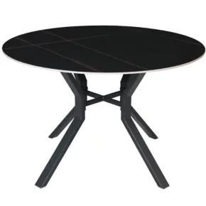 Tavolo da Pranzo Rotondo 120x120 cm Ceramica Nero Venature Oro