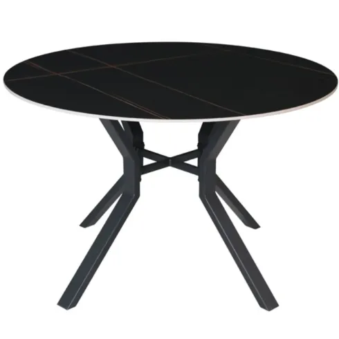 Tavolo da Pranzo Rotondo 120x120 cm Ceramica Nero Venature Oro