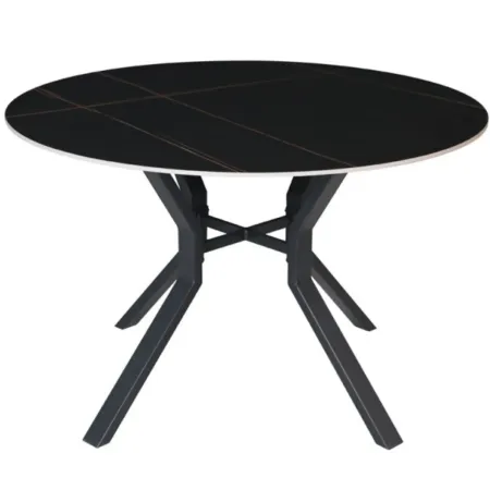 Tavolo da Pranzo Rotondo 120x120 cm Ceramica Nero Venature Oro