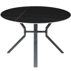 Tavolo da Pranzo Rotondo 120x120 cm Ceramica Nero Venature Oro 2