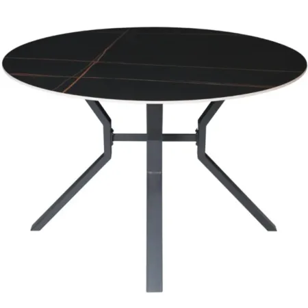 Tavolo da Pranzo Rotondo 120x120 cm Ceramica Nero Venature Oro