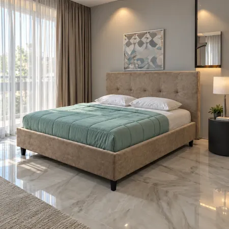 Letto Matrimoniale 160x190 cm Struttura Imbottita Tortora con Rete