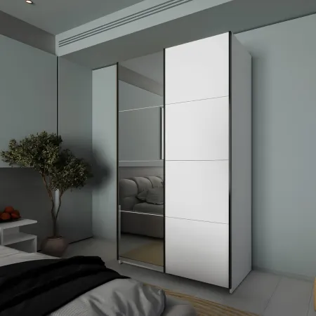 Armadio 2 Ante Ripiani Scorrevoli Bianco con Specchio Camera da Letto
