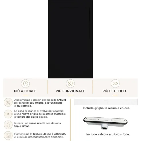 Piatto Doccia Slim Nero Marmoresina a Pavimento Piletta | BricoShop24