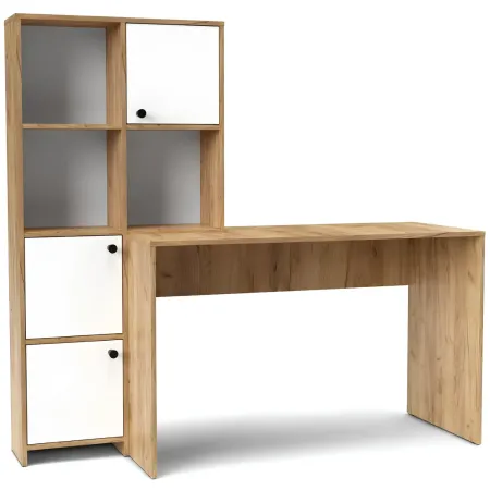 Scrivania con Libreria 6 Vani Rovere Frontali Bianco Studio Camera