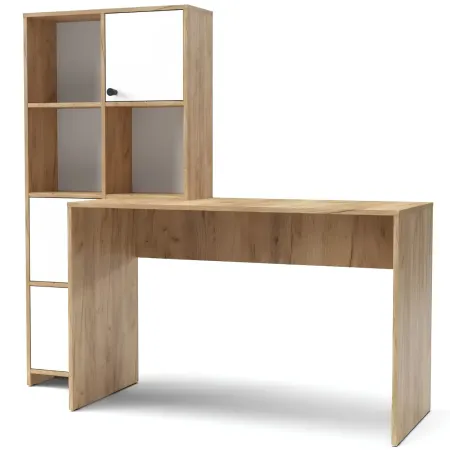 Scrivania con Libreria 6 Vani Rovere Frontali Bianco Studio Camera