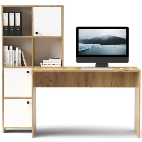 Scrivania con Libreria 6 Vani Rovere Frontali Bianco Studio Camera