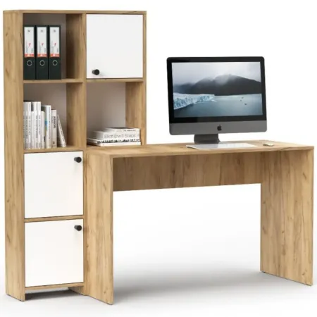 Scrivania con Libreria 6 Vani Rovere Frontali Bianco Studio Camera