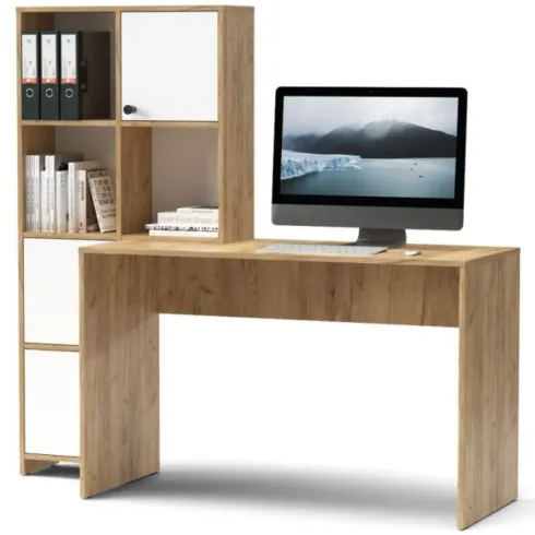 Scrivania con Libreria 6 Vani Rovere Frontali Bianco Studio Camera