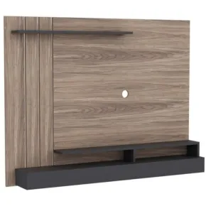 Parete Porta TV 157x21x120 cm Noce Antracite con 2 Mensole Passacavi