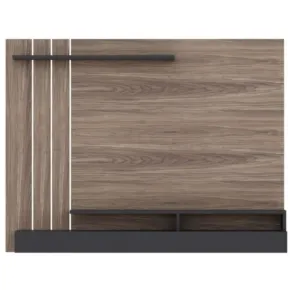 Parete Porta TV 157x21x120 cm Noce Antracite con 2 Mensole Passacavi 2