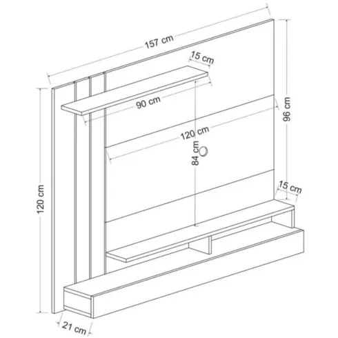Parete Porta TV 157x21x120 cm Noce Antracite con 2 Mensole Passacavi