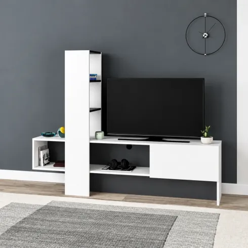 Mobile Porta TV 180x38x138 cm Bianco Antracite con Anta a Ribalta