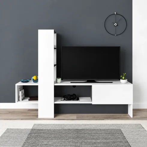 Mobile Porta TV 180x38x138 cm Bianco Antracite con Anta a Ribalta