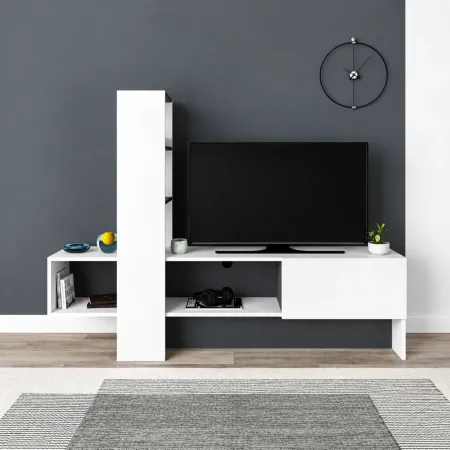 Mobile Porta TV 180x38x138 cm Bianco Antracite con Anta a Ribalta