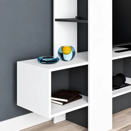 Mobile Porta TV 180x38x138 cm Bianco Antracite con Anta a Ribalta