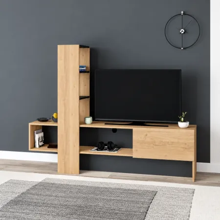 Mobile Porta TV 180x38x138 cm Rovere Antracite con Anta a Ribalta